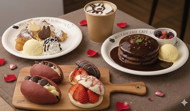 「ショコラ・コンボ」(400円)、「ショコラストロベリー」(380円)、「チョコに溺れるパンケーキ」(1200円)、「ダブルチョコフレンチトースト」(1200円)、「リサのチョコラテ」(600円)