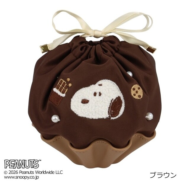 「スヌーピー PEANUTS チョコレートシリーズ 巾着ポーチ(ブラウン)」(2750円)