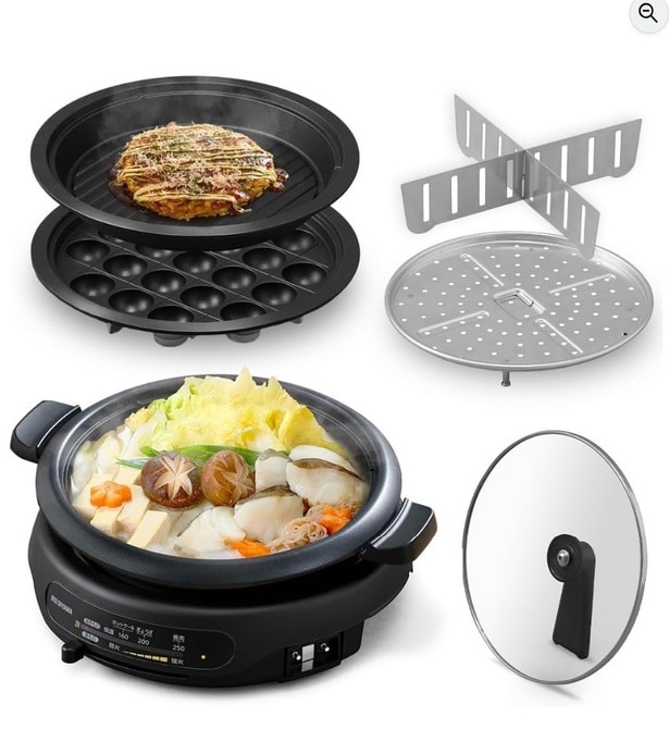 煮て、焼いて、蒸して、楽しむ。食卓の主役になる4役プレート【アイリスオーヤマ】のホットプレートがAmazonに登場!