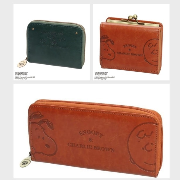 左上から時計回りに「コインケース」(1089円)、「がま口タイプ財布」(1969円)、「長財布」(1969円)。すべてレザー調の型押しデザイン