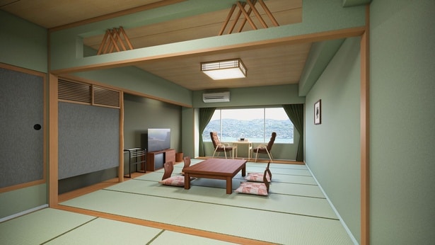 落ち着いた色合いの和室から長崎の眺望を楽しめる