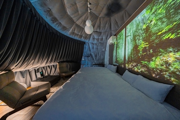 室内ではプロジェクターで映画鑑賞が楽しめる