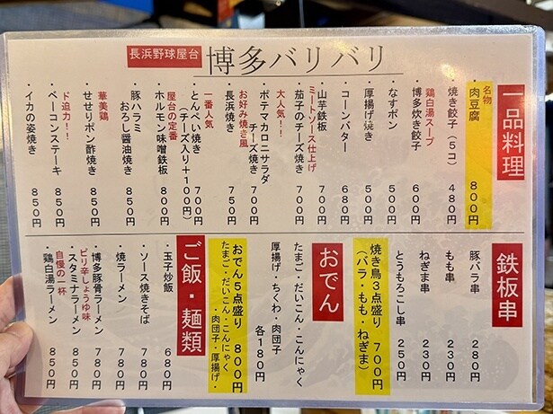 メニュー表