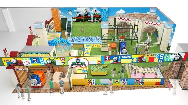 リニューアル後の「トーマスステーション 和泉」全景イメージ。ボールプールやすべり台、トレインなどが詰まったトーマスの世界が広がる