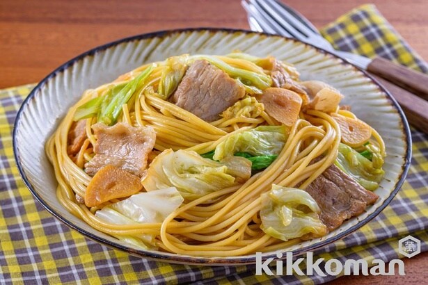 「豚バラキャベツのしぼ生和風パスタ」