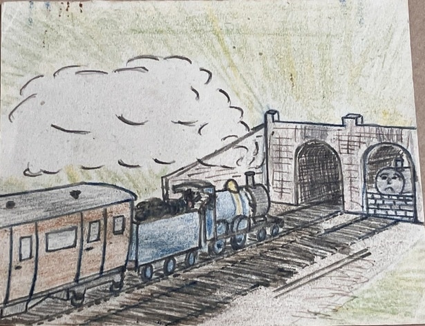 オードリー牧師手描きイラスト「3だいの機関車―なかよしになった3だい」