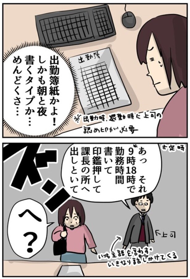 「面接で騙されてブラック企業に入社しました 出勤簿編」1-2