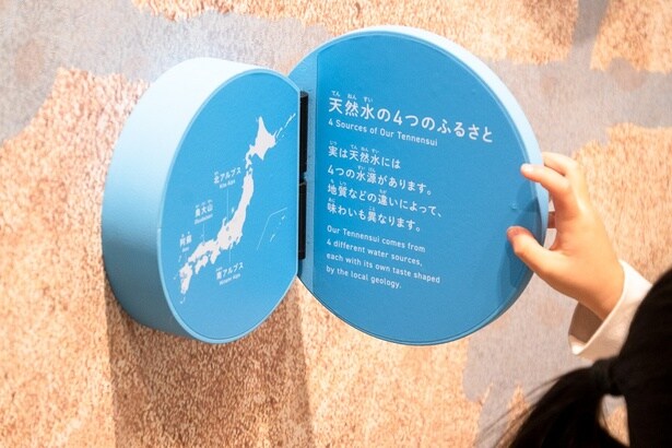パネルの扉を開けることで、さらに詳しく天然水について知ることができる