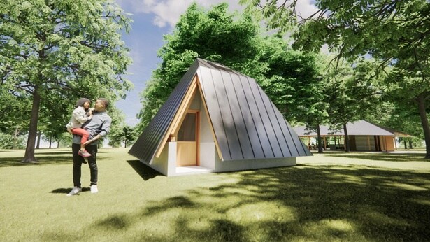 竪穴住居をモチーフにしたキャビン火ノ庵