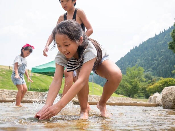 魚つかみ取り広場でのつかみ取り体験
