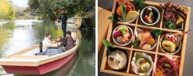 川下り60分付きの船上箱御膳は5500円