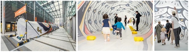 過去開催時の様子。こいのぼりくぐりやワークショップに親子連れが集まった