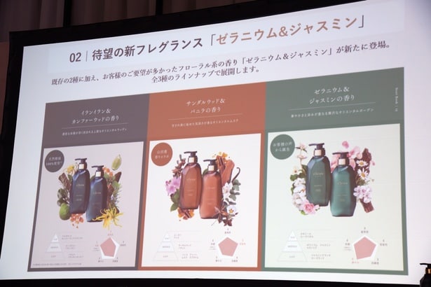 リニューアルに合わせて、3種類のフレグランスが展開