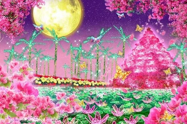 入園料のみで楽しめる「南国イルミネーション」。17時〜22時までライトアップされる