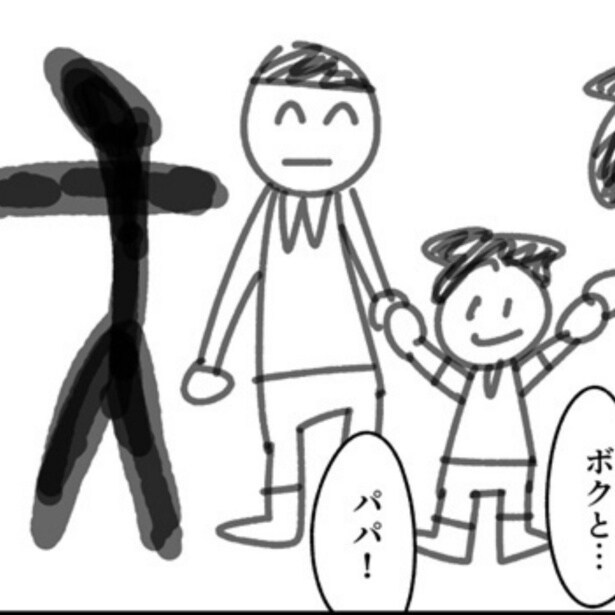 幼稚園のお絵描きで描かれた謎の影…緊張感が走る展開から一転、笑いに変わった心霊ホラー4コマ【作者に聞く】