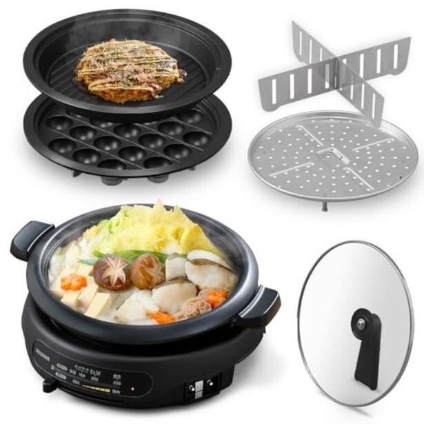 1台4役で食卓が華やぐ!【アイリスオーヤマ】の多機能電気調理鍋が、毎日の食卓を彩る。Amazonで販売中!