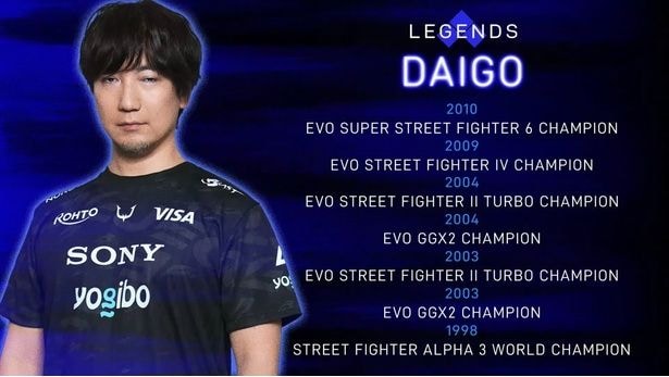 ウメハラ選手紹介時の経歴。最上部の2010年のタイトルがSUPER STREET FIGHTER 6と存在しないタイトルに