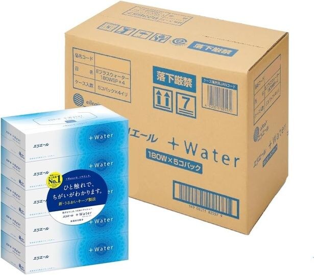 エリエール 箱ティシュー プラスウォーター(+Water) 180組×20箱(5箱×4セット)