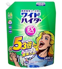 洗剤にちょい足しするだけで洗浄力がぐんとアップ！汗ジミや食べこぼし、部屋干しのイヤなニオイまでしっかり分解してくれる、頼れる漂白・消臭アイテム。【花王】ワイドハイター（超特大サイズ）がAmazonで販売中！汗のニオイや生乾き臭に悩んでいる方におすすめ！