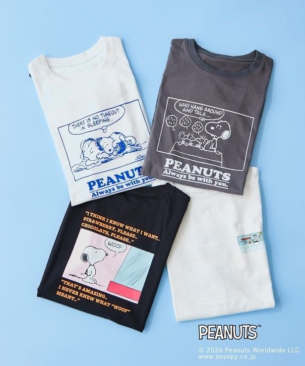 スヌーピーのコミックアートをプリントした2つのシルエットのTシャツが「BIRTHDAY BAR」から登場