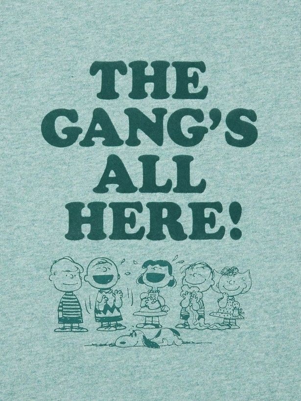 「THE GANG'S ALL HERE!(みんな集合!)」のロゴとともにピーナッツギャングが勢ぞろい