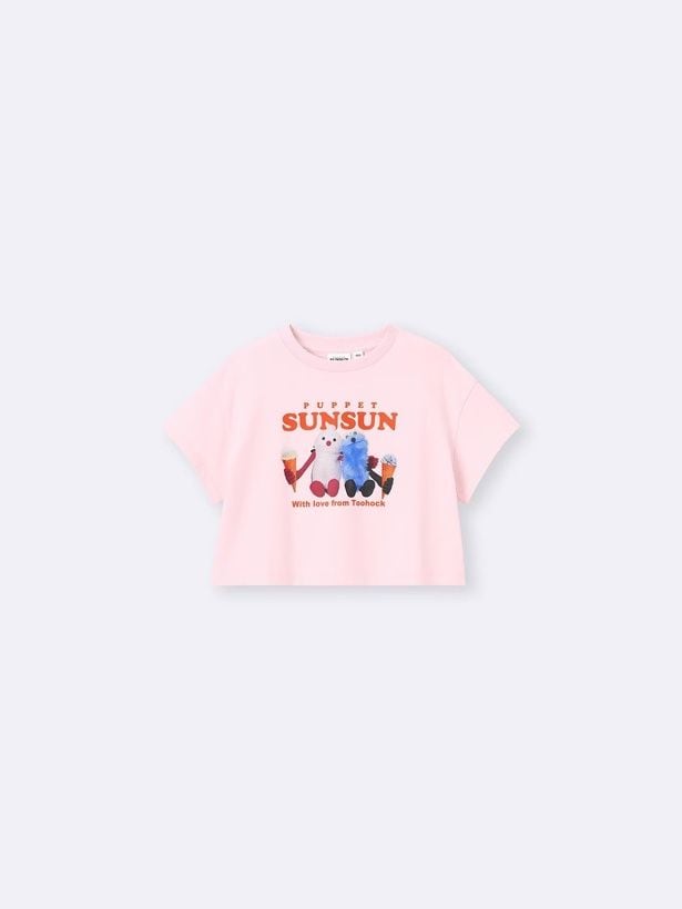 「KIDSグラフィッククロップドT パペットスンスン(ピンク)」(990円)