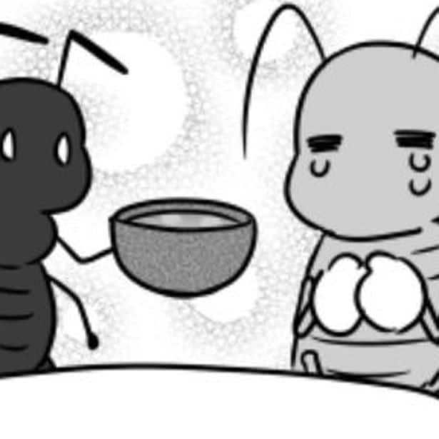 食べ物を乞うキリギリスにアリがスープを振る舞う…心温まるはずの場面なのだが…。