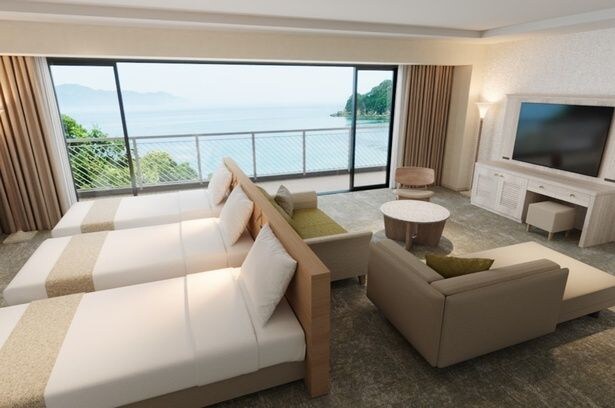 リニューアル後の3名定員客室イメージ。シングルベッド3台で快適な睡眠環境を確保