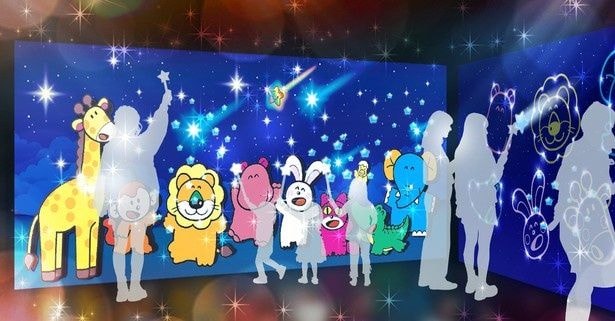 「たべっ子どうぶつ星空タッチ」。星のステッキで流れてくる星にタッチするインタラクティブコンテンツ