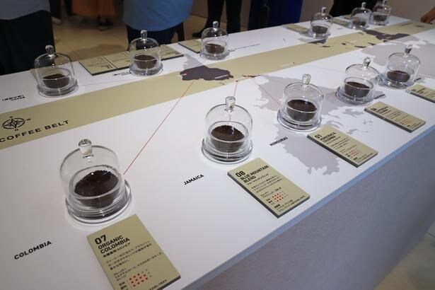 コーヒーの産地や焙煎、種類によって香りが異なることがよくわかる「香り体験カウンター」