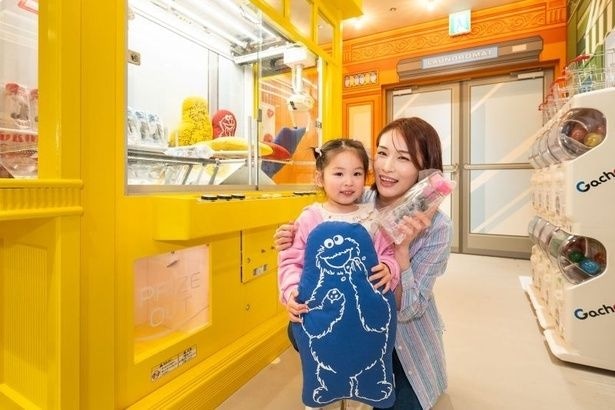 クレーンゲームの景品の「ウォーターボトル」と「クッション」※景品は時期によって異なる