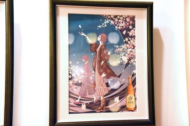「門出を彩るヱビスの美人画展」用に共創作品(第1弾)として制作された美人画