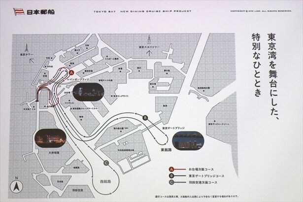 お台場方面コース、東京ゲートブリッジコース、羽田空港方面コースが検討されている