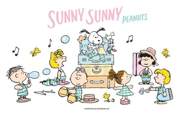 「うめだスヌーピーフェスティバル2026」のオリジナルアート。テーマは「SUNNY SUNNY PEANUTS」