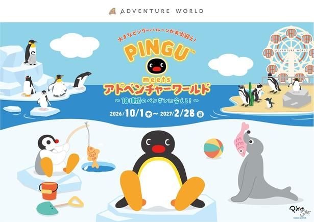 第2弾のキービジュアル。ピングーたちの周りにアドベンチャーワールドのペンギンたちが集合