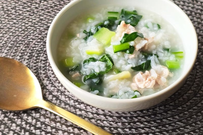豚肉と小松菜の塩レモン粥