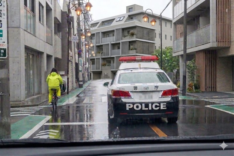 自転車・青色切符・パトカー