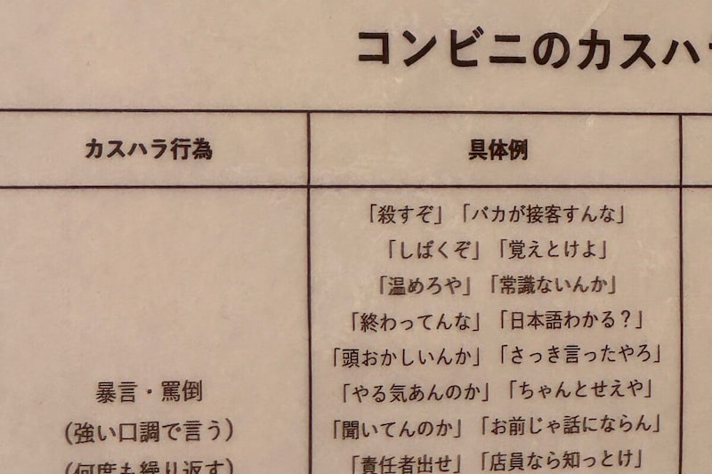 大阪・コンビニのカスハラ事例