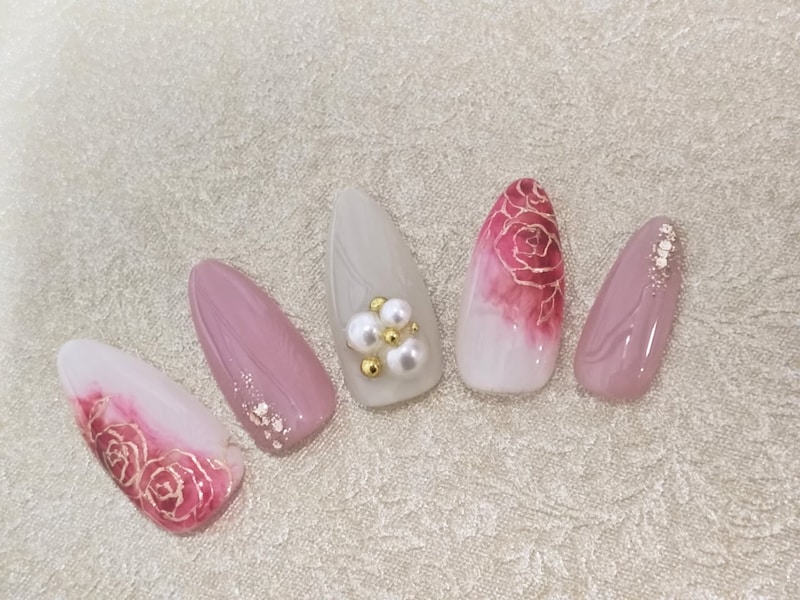 薔薇 真珠 エレガントネイル