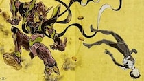 【画像6枚】こちら風神図モチーフの4点と元の「風神雷神図屏風」との比較です