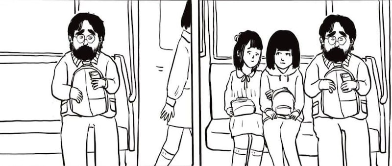 【漫画】隣に座った途端に「スッ」と距離を置かれた男性　切なすぎる”自問自答”に「なんで？」「似た経験した」【作者インタビュー】