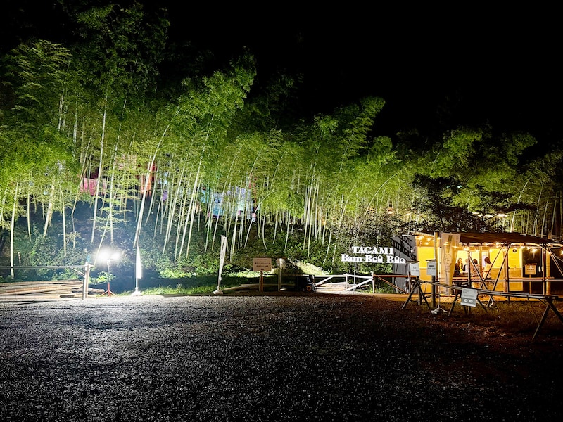 メイン会場となる「たがみバンブーブー竹林」。平日の夜にもかかわらず、多くの観光客が訪れていた