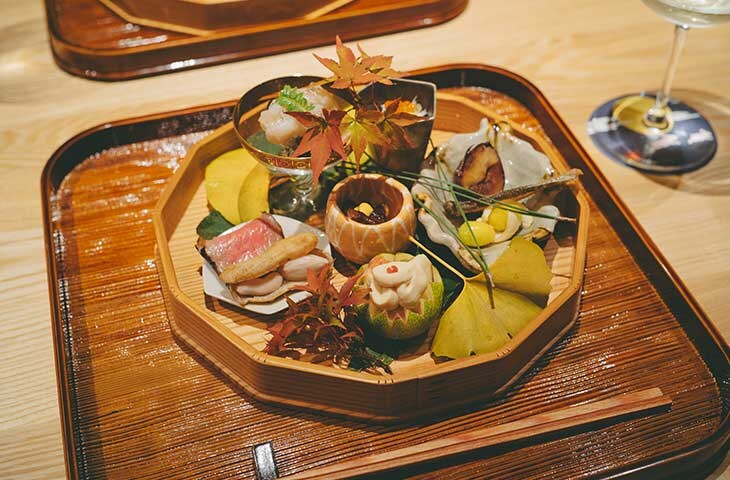 秋の彩りを少しずつ詰め込んだ前菜の盛り合わせ