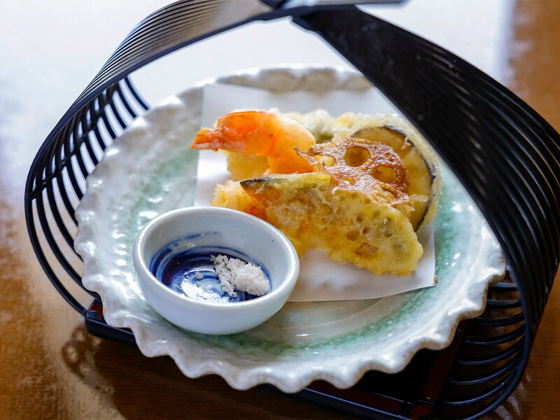 「鱧の香り揚げ 茄子、南瓜、蓮根せんべい」