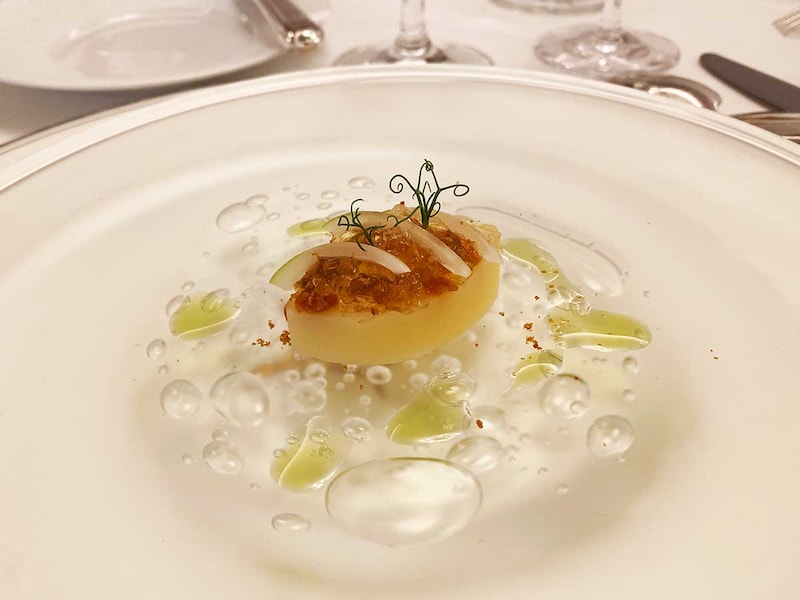 「ジャガイモのコンフィへしこ奥井海生堂 昆布のジュレ」