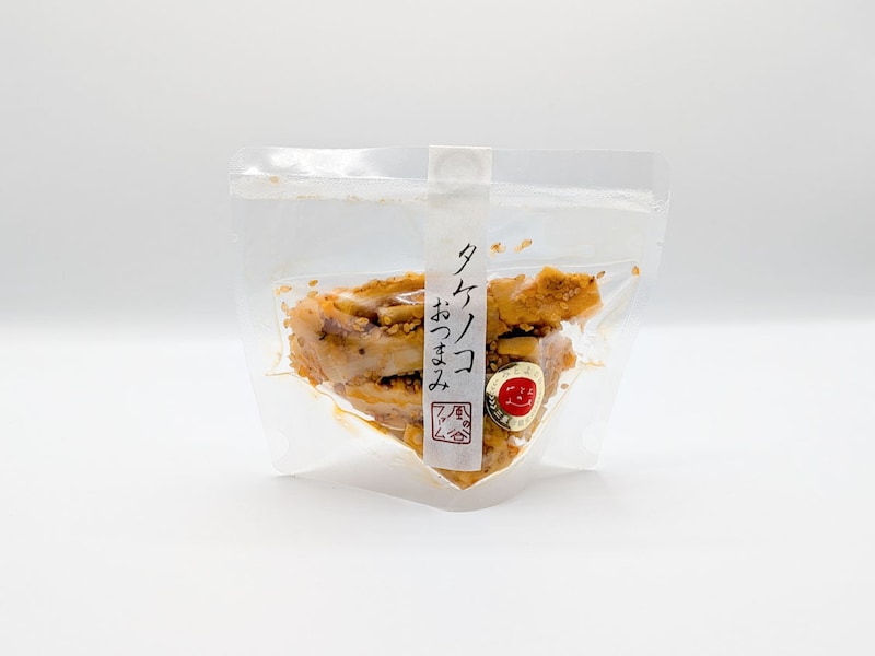 原材料は、たけのこ（香川県三豊市産）、醤油（小麦・大豆を含む）、砂糖、酒、豆板醤、生姜、ごま