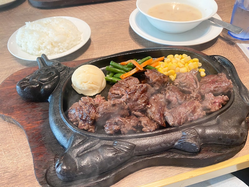 運ばれてきたのは、230gのボリューム満点な「カットステーキ」