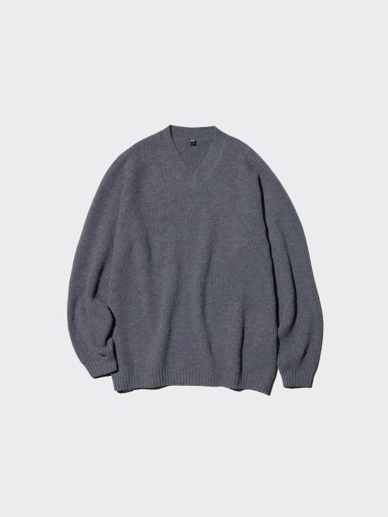 3DスフレヤーンVネックセーター