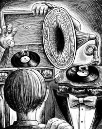 神保町の地下喫茶店『かふぇ あたらくしあ』で出会った、1920年代の蓄音機とカリーヴルストのホットドッグ／カツセマサヒコ