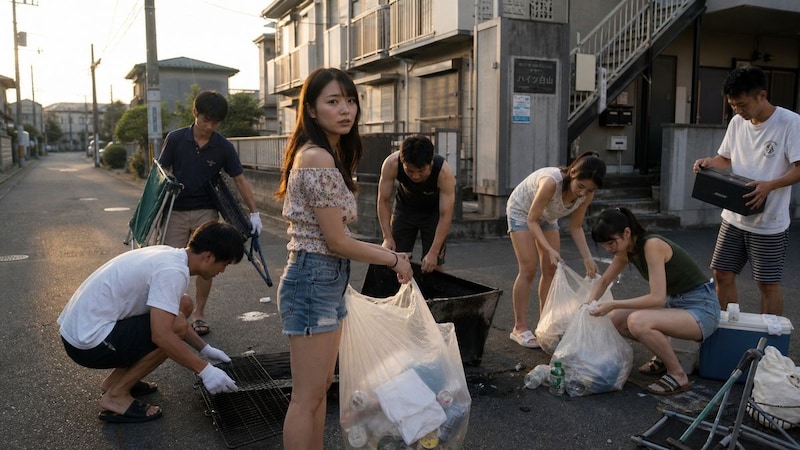アパートの前で大学生集団がBBQ
